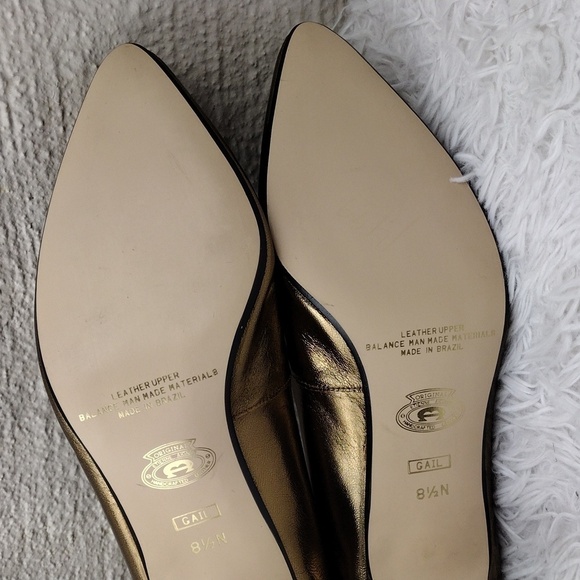 Etienne Aigner Gail Gold Leather Pointed-Toe Skinny Heel Slip On Pump Shoe - Picture 8 of 16